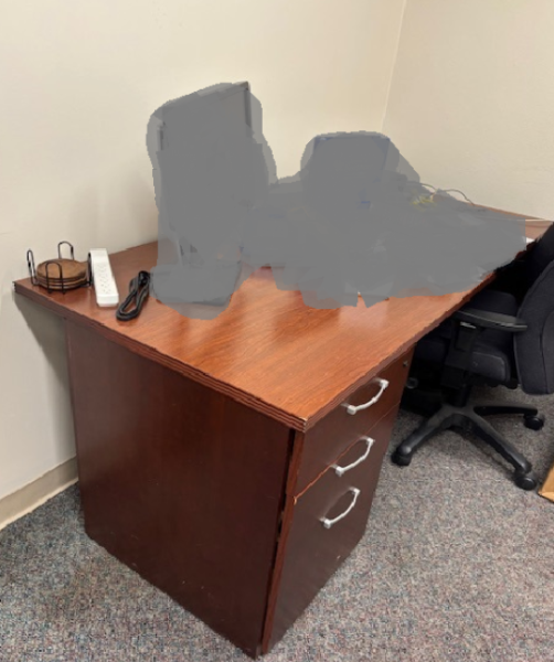 Brown desk with cabinets