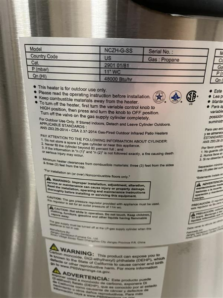 Propane Patio Heaters, 5 ea.